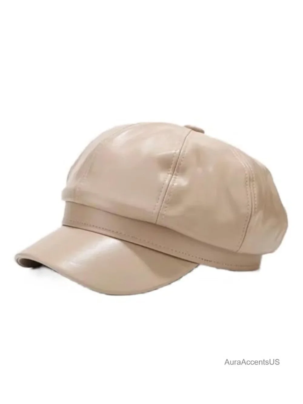 PU Leather Newsboy Cap 8 Panel Octagonal Artist Painter Hat